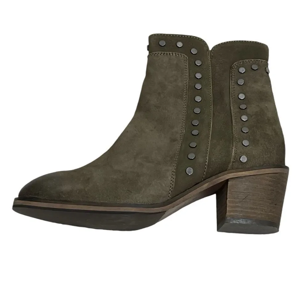 NIB Rebels Danna Distressed Hiking‎ Green Suede Brass Studded Ankle Boot -- 9M